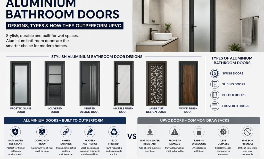 Aluminium Bathroom Doors Designs, Types & How They Outperform UPVC