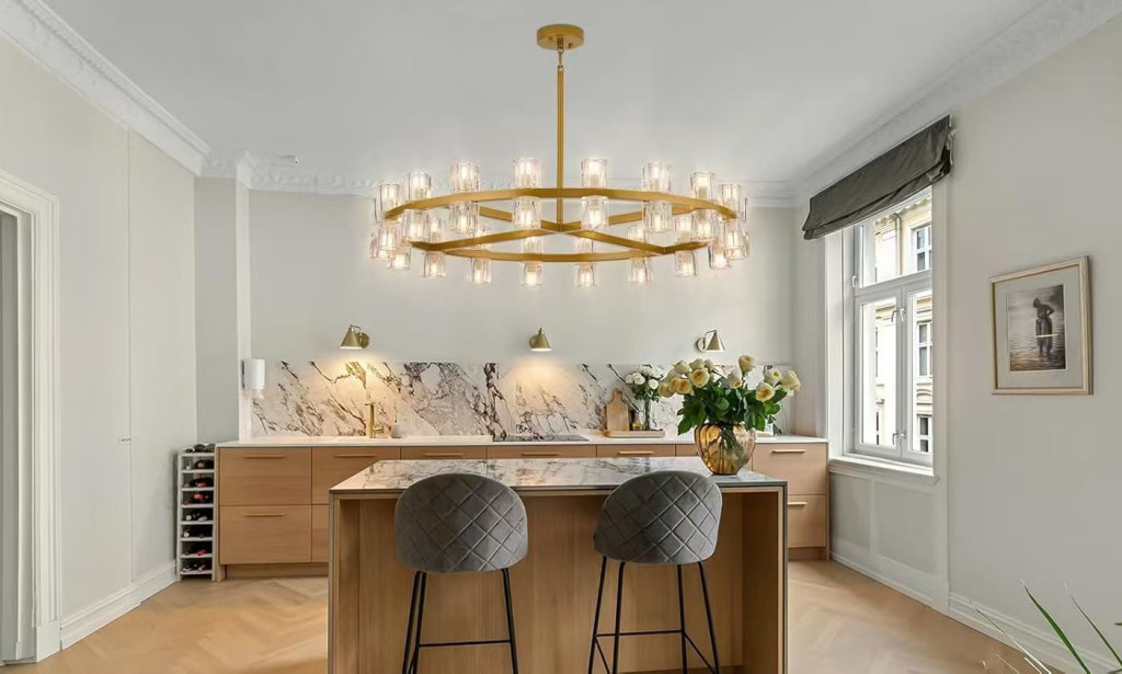 what is 36 Inch Gold Crystal Wagon Wheel Chandelier, Modern Farmhouse Round 36-Lights Pendant Lighting Fixture, for High Ceilings Living Room, Bedroom, Foyer  About this item
