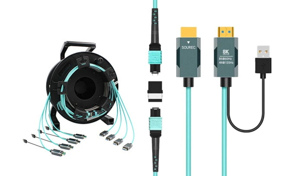 4-in-1 Detachable Armored 8K HDMI 2.1 Pure Fiber Optic Extension Cable Drum top