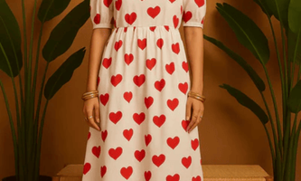 White Dress with Red Hearts | Trendy Fashion for Women